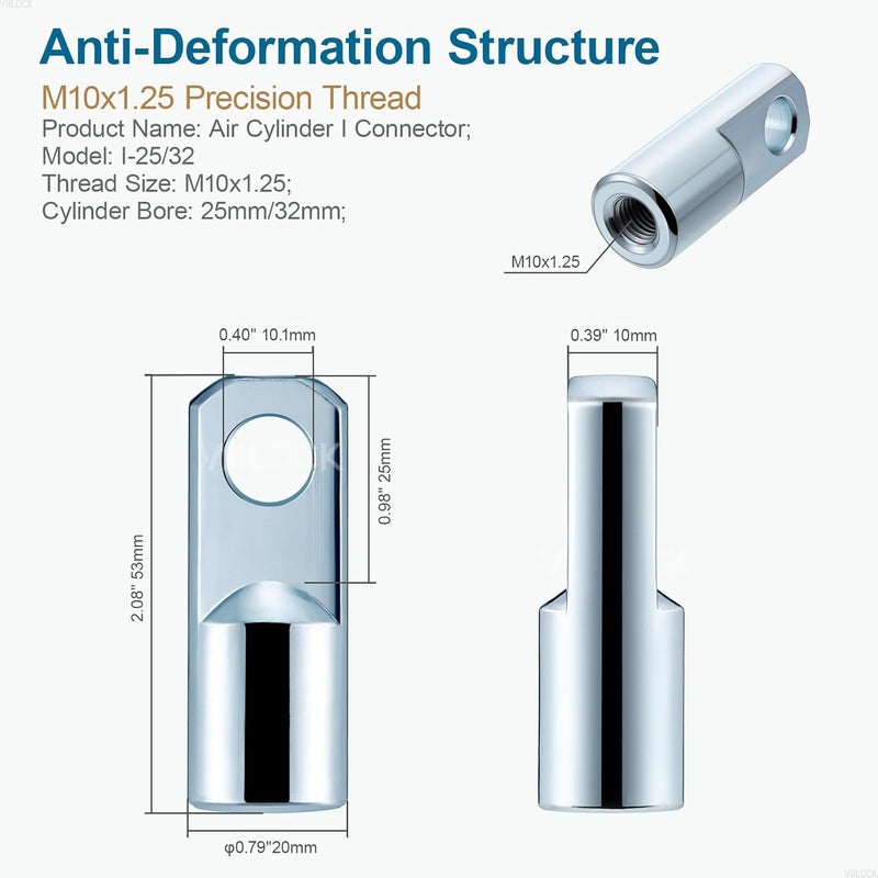 VIILOCK 2pcs Air Cylinder Rod Clevis End, M10x1.25 Female Thread I Type Connector Air Cylinder Accessories I-25/32 - Image 4